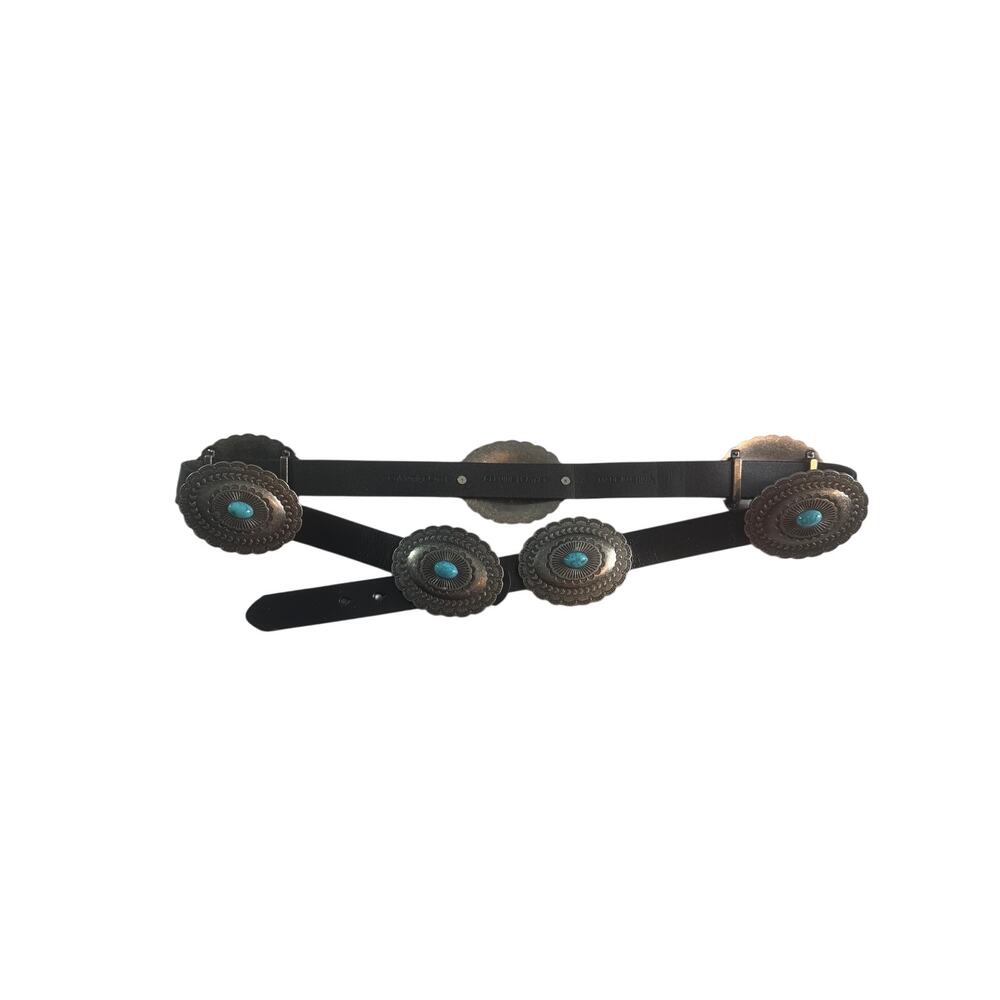 Coldwater Creek Black Leather Concho Belt Turquoise Western Cowgirl Plus Size